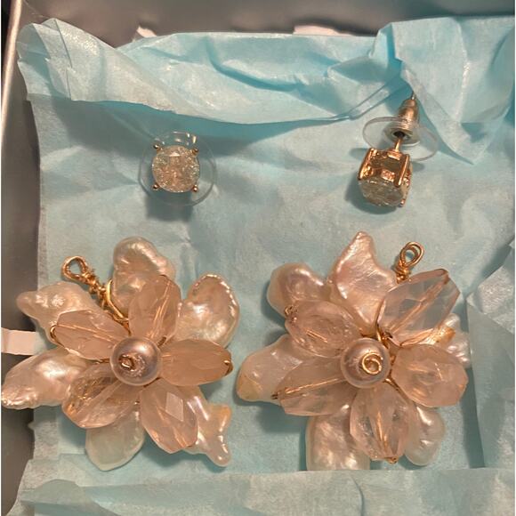 Vintage Rampaige Custom Made Seed Pearl and Pink Green Quartz Pierced Earrings - Picture 7 of 7